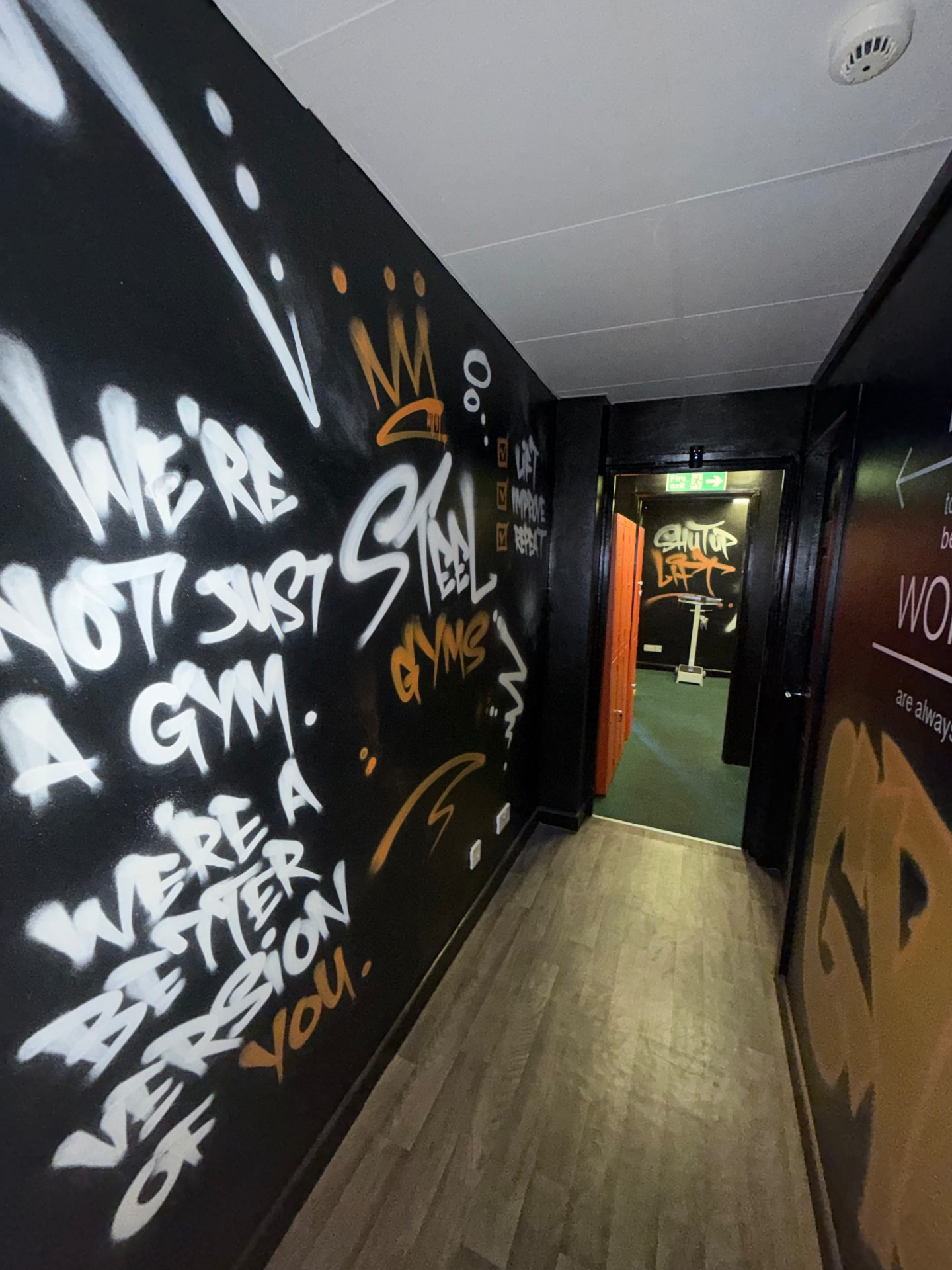 Steel's graffiti-covered corridor leading to the gym floor